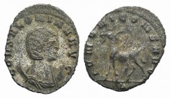 Salonina (Augusta, 254-268). AR Antoninianus (21mm, 2.46g, 11h). Rome, c. 267-8. Diademed and draped bust r. on crescent. R/ Stag walking l. RIC V 15;...