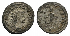Claudius II (268-270). AR Antoninianus (20mm, 3.54g, 12h). Antioch, 268-270. Radiate, draped and cuirassed bust r. R/ Hercules standing facing, head t...