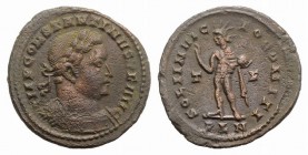 Constantine I (307/310-337). Æ Follis (23mm, 3.98g, 6h). Londinium, AD 310. Laureate and cuirassed bust r. R/ Sol standing l., extending arm and holdi...