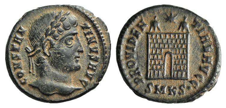 Constantine I (307/310-337). Æ Follis (17mm, 2.70g, 6h). Cyzicus, 325-6. Laureat...