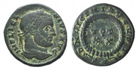 Licinius I (308-324). Æ Follis (17mm, 3.27g, 12h). Rome. Laureate head r. R/ VOT/•/XX within wreath; RS. RIC VII 233. Scarce. Green patina, VF