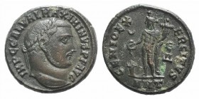 Maximinus II (309-313). Æ Follis (22mm, 8.24g, 12h). Antioch, 310-1. Laureate head r. R/ Genius standing l., holding patera over altar and cornucopia,...