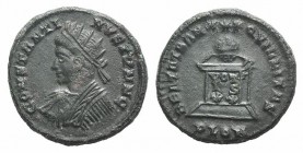 Constantine II (Caesar, 316-337). Æ Follis (19mm, 3.81g, 6h). Londinium, 321-2. Radiate, draped and cuirassed bust l. R/ Globe on altar inscribed VOTI...