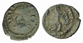Barbarous Radiates, late 3rd century-5th century. Æ (13mm, 1.02g, 3h). Imitating Victorinus (?). Radiate bust r. R/ Figure standing r., branch of palm...