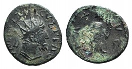 Barbarous Radiates, imitating Tetricus I, late 3rd century AD-5th century AD. Æ (15mm, 1.46g, 3h). Radiate head r. R/ Pax standing l., holding patera ...