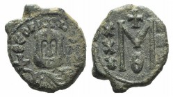 Theophilus (829-842). Æ 40 Nummi (18mm, 3.78g, 6h). Syracuse, 830-842. Crowned facing bust, wearing chlamys and holding globus cruciger. R/ Large M; X...