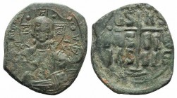 Anonymous, time of Romanus III (1028-1034). Æ 40 Nummi (32mm, 10.11g, 6h). Constantinople. Bust of Christ facing, holding Gospels. R/ Legend in three ...