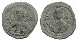 Anonymous, time of Romanus IV (1068-1071). Æ 40 Nummi (28mm, 9.31g, 6h). Constantinople. Facing bust of Christ Pantokrator. R/ Facing bust of the Theo...