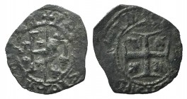 Italy, Napoli. Giovanna I d'Angiò e Ludovico di Taranto (1347-1362). BI Denaro (15mm, 0.58g, 11h). Cross of Jerusalem and tree fleur-de-lis. R/ Cross,...