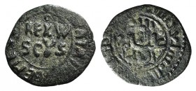 Italy, Sicily, Messina. Guglielmo II (1166-1189). Æ Half Follaro (15mm, 1.31g, 12h). REX W SCUS. R/ Kufic legend. Spahr 119; MIR 38. VF
