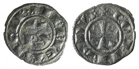 Italy, Sicily, Messina. Corrado I (1250-1254). BI Denaro (15mm, 0.69g, 6h). RX. R/ Cross. Spahr 155. VF
