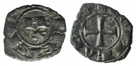 Italy, Sicily, Messina. Corrado I (1250-1254). BI Denaro (14mm, 0.81g, 6h). REX / Cross. Spahr 156. VF
