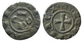 Italy, Sicily, Messina. Corrado I (1250-1254). BI Denaro (13mm, 0.61g, 3h). COR. R/ Cross. Spahr 158. VF