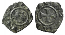 Italy, Sicily, Messina. Manfredi (1258-1266). BI Denaro (13mm, 0.68g). Large S. R/ Cross. MIR 137; Spahr 198. VF
