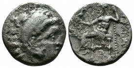 (Silver.3.82g 18mm) Kingdom of Macedon, Alexander III 'the Great' AR Drachm. circa 318-301 BC.
Head of Herakles right, wearing lion's skin
Rev: Zeus A...