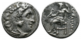 (Silver.4.12g 18mm) Kingdom of Macedon, Alexander III 'the Great' AR Drachm. circa 318-301 BC.
Head of Herakles right, wearing lion's skin
Rev: Zeus A...