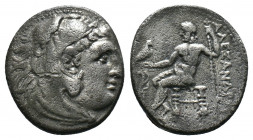 (Silver.3.97g 18mm) Kingdom of Macedon, Alexander III 'the Great' AR Drachm. circa 318-301 BC.
Head of Herakles right, wearing lion's skin
Rev: Zeus A...
