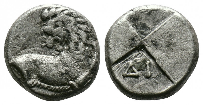 (Silver. 2.32g 13mm) THRACE. Chersonesos. Circa 386-338 BC. Hemidrachm 
Forepart...