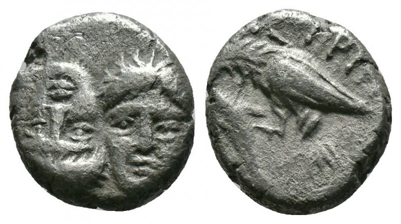 (Silver.1.23g 11mm) Moesia, Istros AR Diobol. Circa 400-350 BC. 
Two young male ...