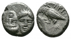 (Silver.1.23g 11mm) Moesia, Istros AR Diobol. Circa 400-350 BC. 
Two young male heads facing and united; one inverted / Eagle over dolphin to left,
BM...