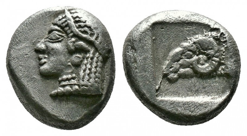 (Silver. 1.27g 10mm) TROAS. Kebren. Diobol (5th century BC).
Archaic head (Apoll...