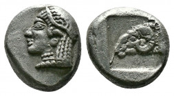 (Silver. 1.27g 10mm) TROAS. Kebren. Diobol (5th century BC).
Archaic head (Apollo?) left.
Rev: Head of ram left within incuse square.
SNG Ashmolean 10...