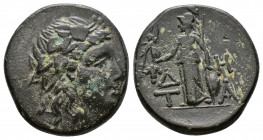 (Bronze.3.87g 18mm) AEOLIS. Temnos. Ae (2nd-1st centuries BC).
Wreathed head of Dionysos right.
Rev: Δ - H / T - A./ Athena standing left with Nike an...