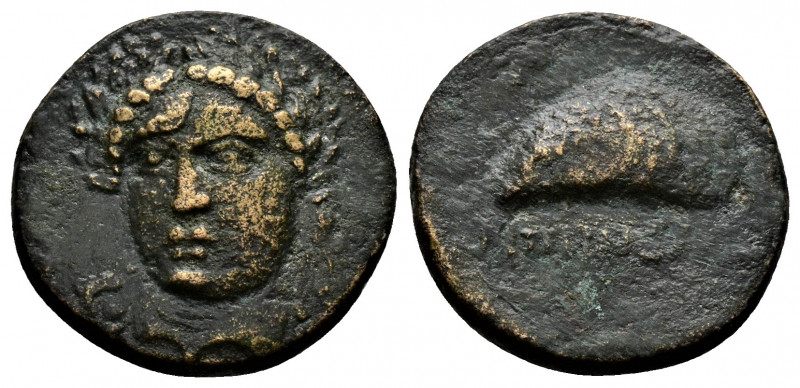 (Bronze.3.31g 18mm) AEOLIS, Gryneion. 4th century BC. 
Laureate head of Apollo f...