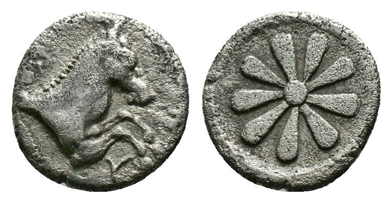 (Silver.0.33g 9mm) AEOLIS, Kyme. 4th century BC. AR Hemiobol
Forepart of horse r...