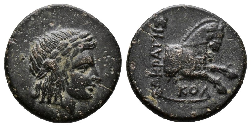 (Bronze. 2.00g 15mm) IONIA. Kolophon. Ae (Circa 330-285 BC).
Laureate head of A...