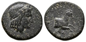 (Bronze.2.14g 16mm) IONIA, Kolophon (Circa 330-285 BC)
Laureate head of Apollo right /forepart of galopping horse right.
Milne, Colophon, 105