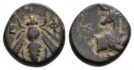 (Bronze.1.52g 12mm) IONIA. Ephesos (Circa 390-380 BC).
Bee / Forepart of stag right, head left.
SNG Copenhagen 244