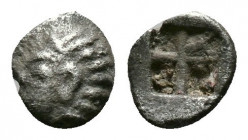 (Silver, 0.14gr 5mm) IONIA. Kolophon. Circa 530/25-500 BC. Tetartemorion 
Persic standard. Archaic head of Apollo to left.
 Rev. Quadripartite incuse ...