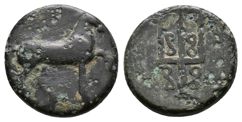 (Bronze.1.52g 13mm) CARIA. Mylasa. Ae (3rd-2nd centuries BC).
Horse prancing ri...