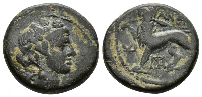 (Bronze.4.64g 18mm) LYDIA. Sardes. Ae (2nd-1st centuries BC).
Head of Dionysos r...