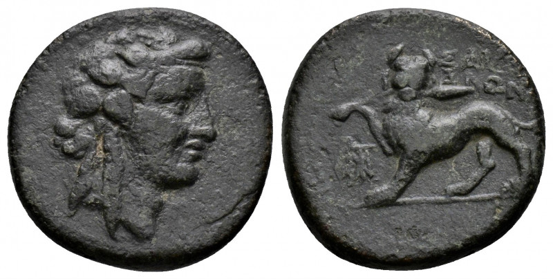 (Bronze.4.25g 18mm) LYDIA. Sardes. Ae (2nd-1st centuries BC).
Head of Dionysos r...