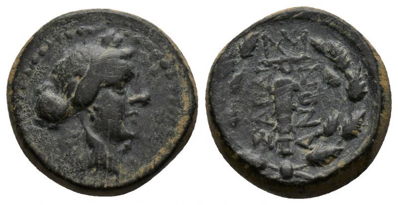 (Bronze.3.82g 15mm) Lydia, Sardes. Ca. 133 B.C.-A.D. 14 AE
Laureate head of Apol...