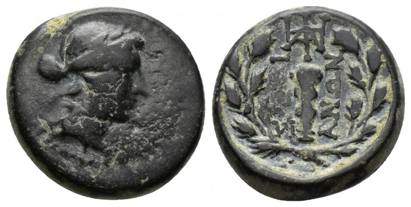 (Bronze.4.61g 16mm) LYDIA. Sardes. Ae (2nd-1st centuries BC).
Obv: Laureate head...