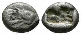 (Silver.1.68g 12mm) Kings of Lydia, Kroisos AR 1/6 Stater. Sardes, circa 550-546 BC. 
Confronted foreparts of lion and bull / Incuse punch. 
Berk 25; ...