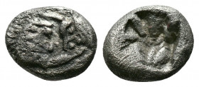 (Silver.0.84g 10mm) Kings of Lydia, Kroisos AR 1/6 Stater. Sardes, circa 550-546 BC. 
Confronted foreparts of lion and bull / Incuse punch. 
Berk 25; ...