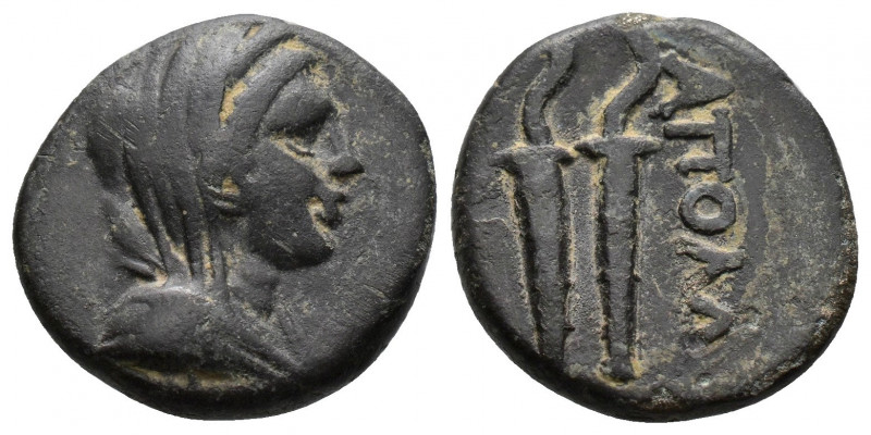 (Bronze.3.52g 13mm) MYSIA. Apollonia. Ae (2nd century BC).
Veiled head of Demete...