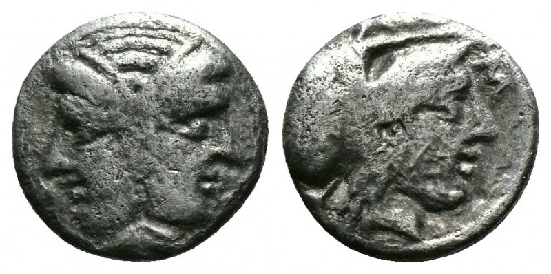 (Silver.0.98g 11mm) Mysia. Lampsakos 500-450 BC. Obol AR
Janiform female heads /...