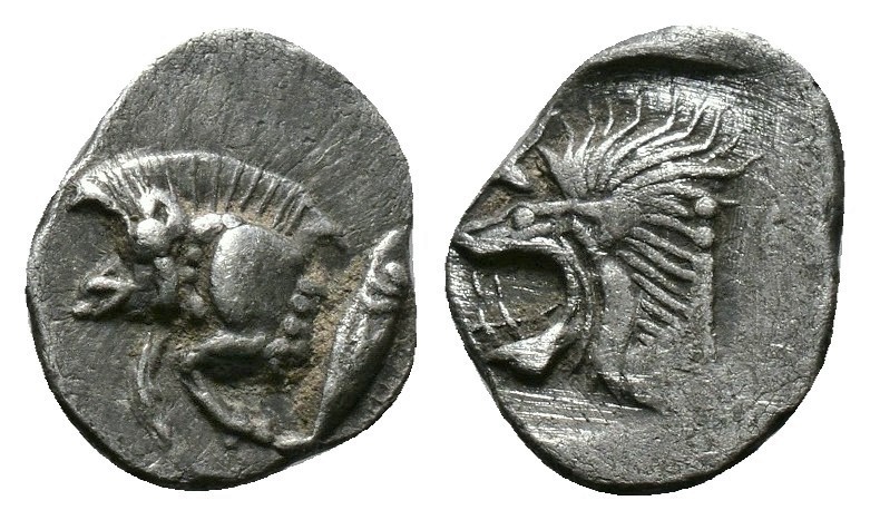 (Silver.0.40g 9mm) MYSIA, Kyzikos. Circa 450-400 BC. AR obol
Forepart of boar l...