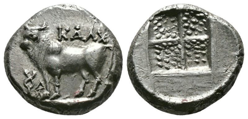 (Silver.3.84g 15mm) Kalchedon, Bithynia. AR Drachm 386-340 BC.
bull standing le...