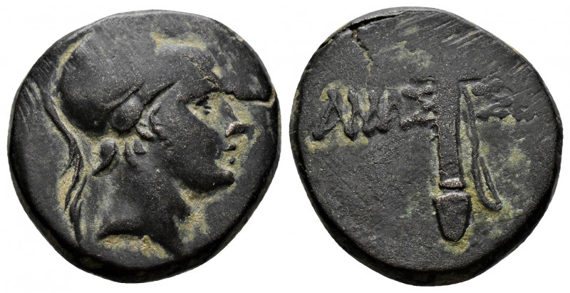 (Bronze, 7.81gr 21mm) Pontos, Amisos AE. Circa 125-100 BC. 
Head of young Ares r...