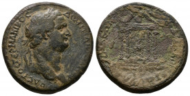 (Bronze, 11.56gr 26mm) IONIA. Ephesus.(?) Domitian (81-96). AE. 
Laureate head right. 
Rev: Tetrastyle temple, with pellet in pediment and containing ...