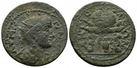 (Bronze, 12.42gr 30mm) CARIA. Antiochia ad Maeandrum. Gallienus , 253-268. AE 
 Radiate, draped and cuirassed bust of Gallienus to right, seen from be...