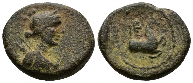 (Bronze, 5.94gr 20mm) Lydia, Hierocaesarea. Civic Issue. 100-1 B.C. AE.
 Draped ...