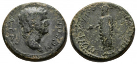 (Bronze, 4.52gr 19mm) Lydia, Sardes. Nero. A.D. 54-68. A.D. 65. Tiberius Claudius Mnaseas, strategos. AE.
 laureate head of Nero right 
Rev.Zeus Lydio...