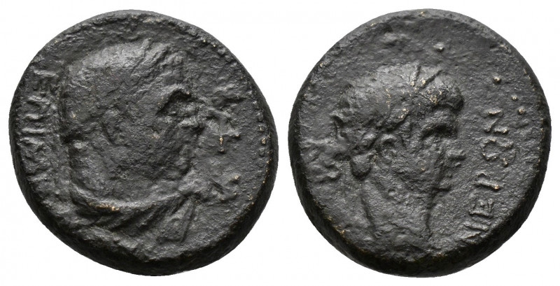 (Bronze, 4.30gr 16mm) Lydia, Sardis. Nero, Circa 60 AD. AE. 
 Laureate head of N...